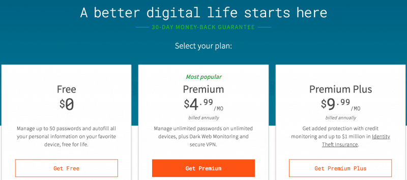 dashlane pricing table