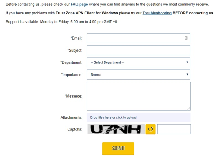 TrustZone Customer Support Form