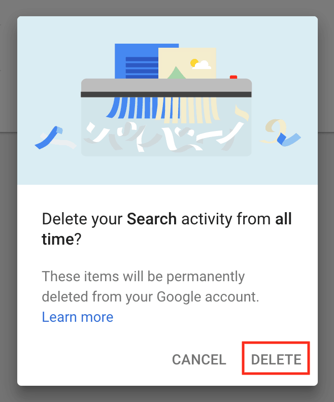 google delete topic next button