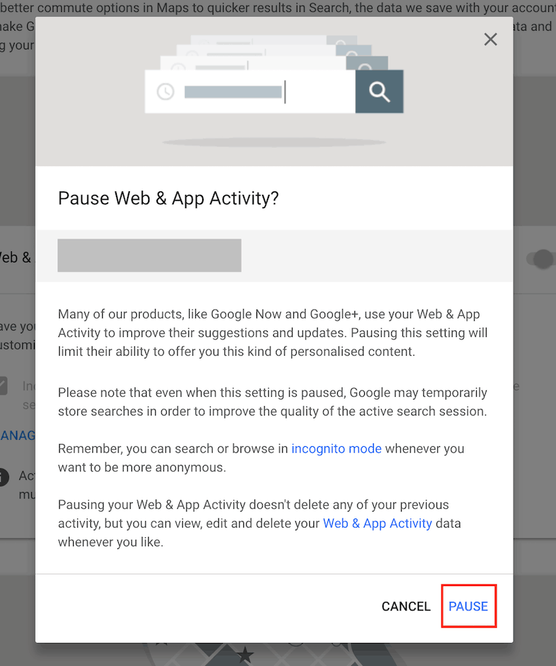 google pause web activity