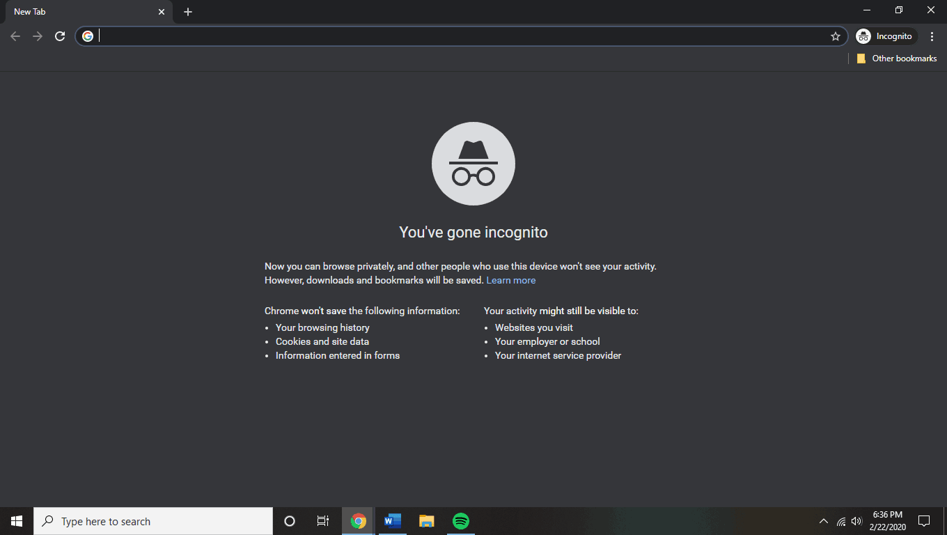 chrome incognito mode warning