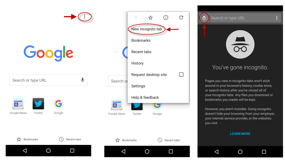 mobile chrome private tab