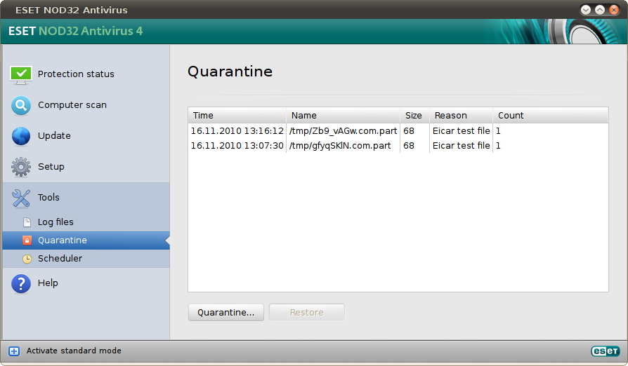 ESET quarantined files