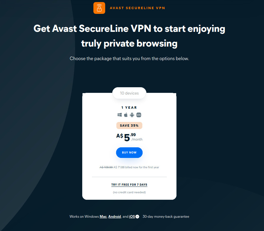 what is avast secureline vpn cost