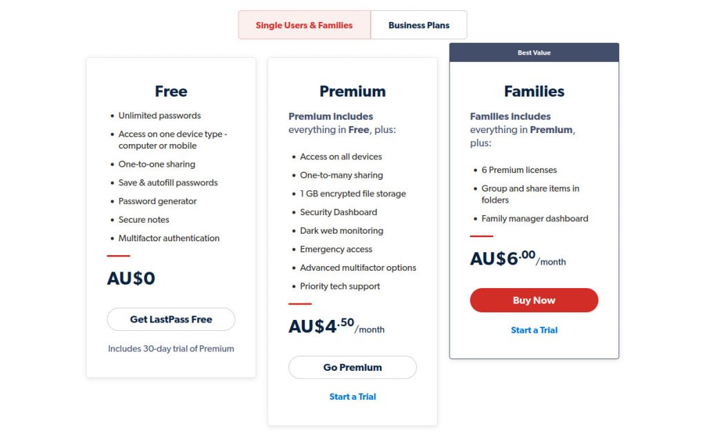 LastPass pricing