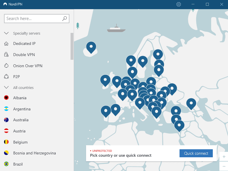 NordVPN interactive map