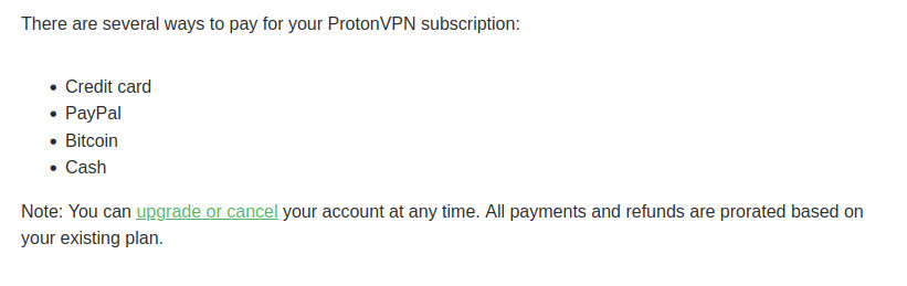 ProtonVPN payment options