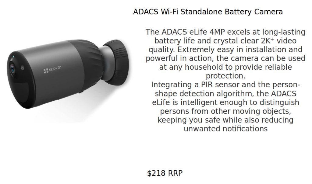 ADACS Wi-Fi Standalone Battery Camera