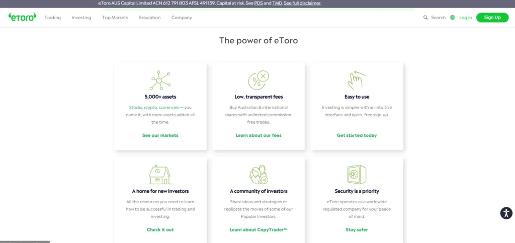 eToro Australia social trading feed showing traders' activities and performance.