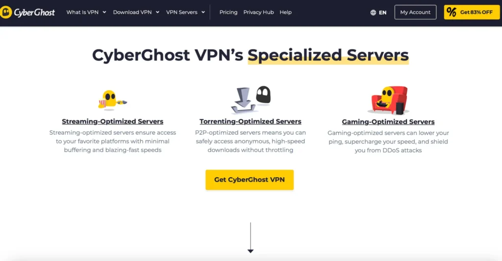 Per our CyberGhost review, a range of specialised servers offered by CyberGhost VPN