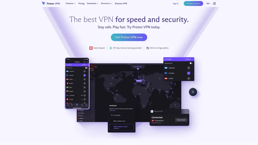 ProtonVPN Free interface