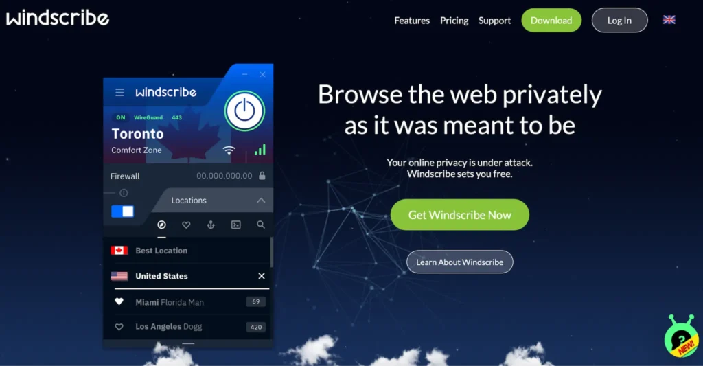 Windscribe free interface is why it shines among the best free VPNs