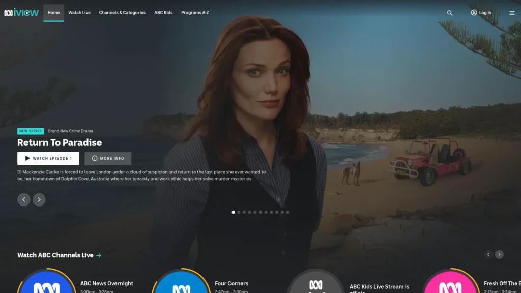 ABC iView homepage.