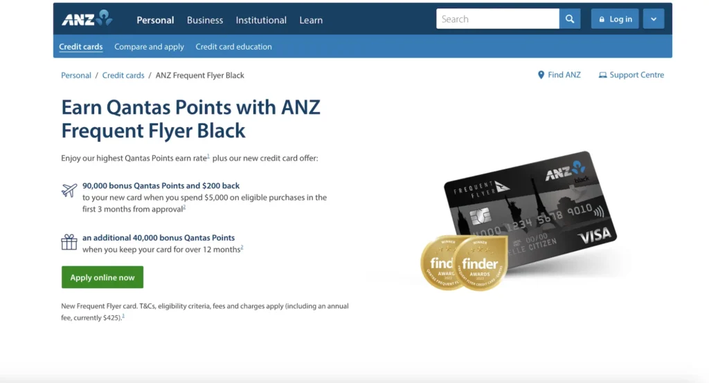 ANZ homepage.