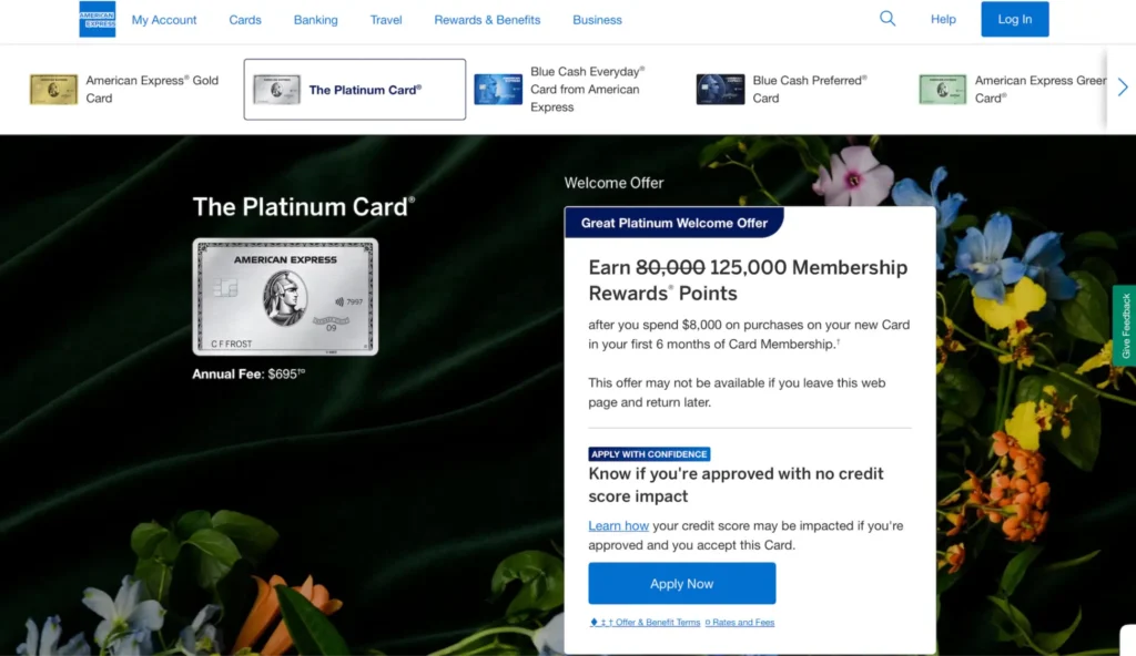 American Express homepage.