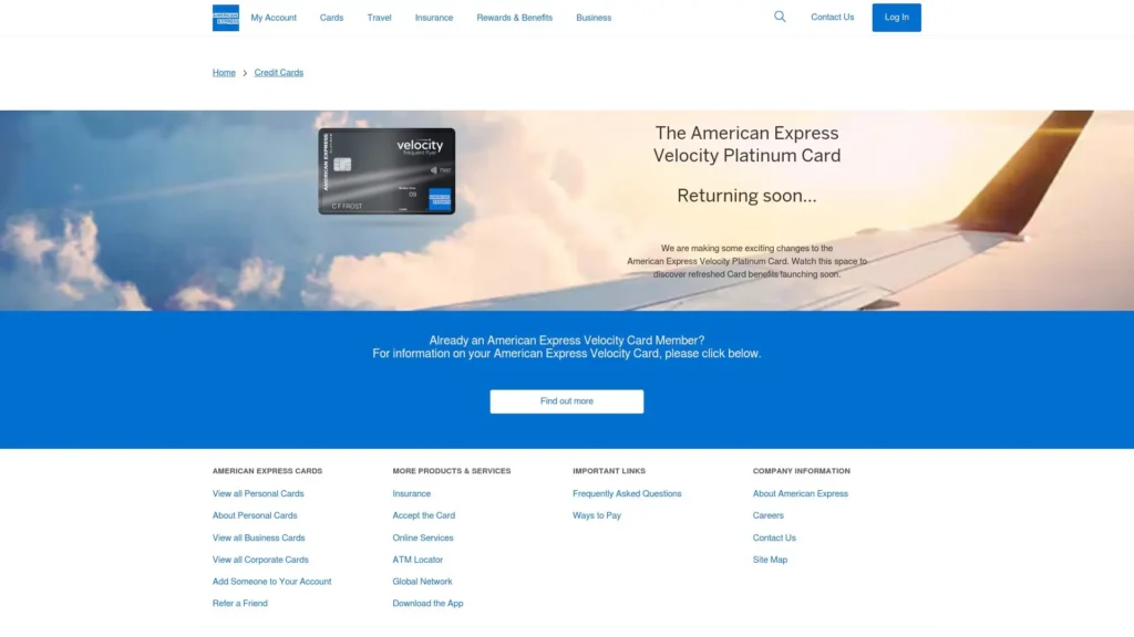 American Express homepage.