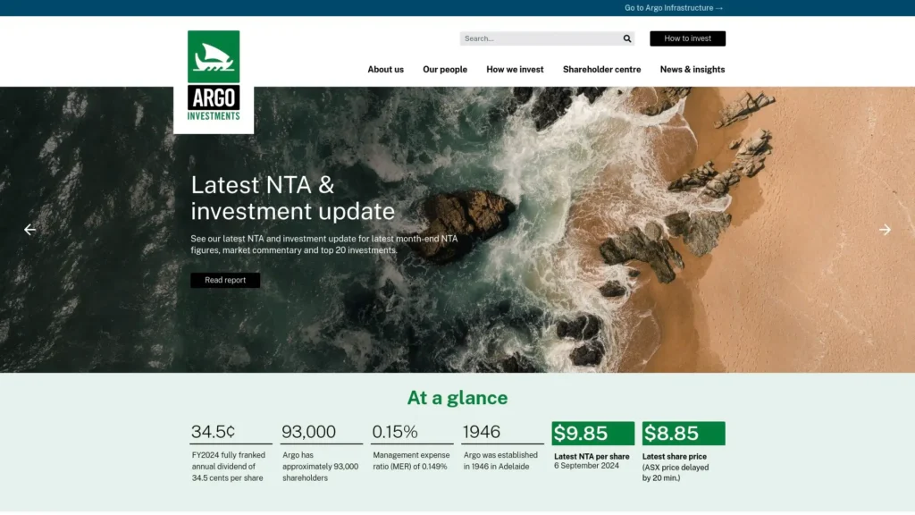 Argo Investments homepage.