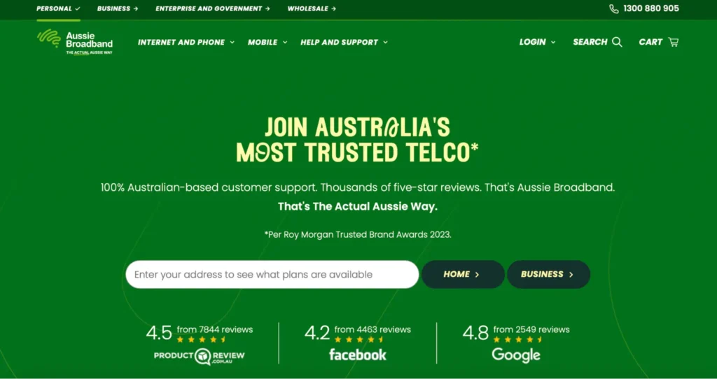 Aussie Broadband homepage.