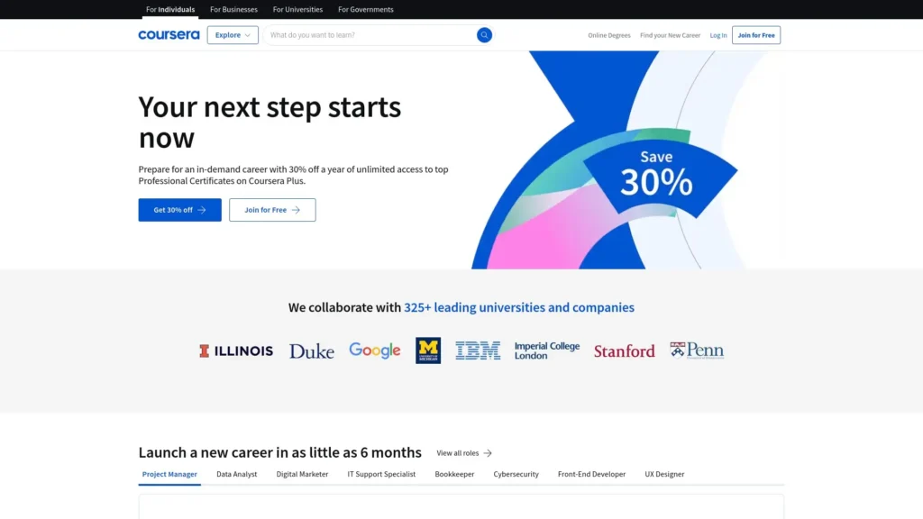 Coursera homepage.