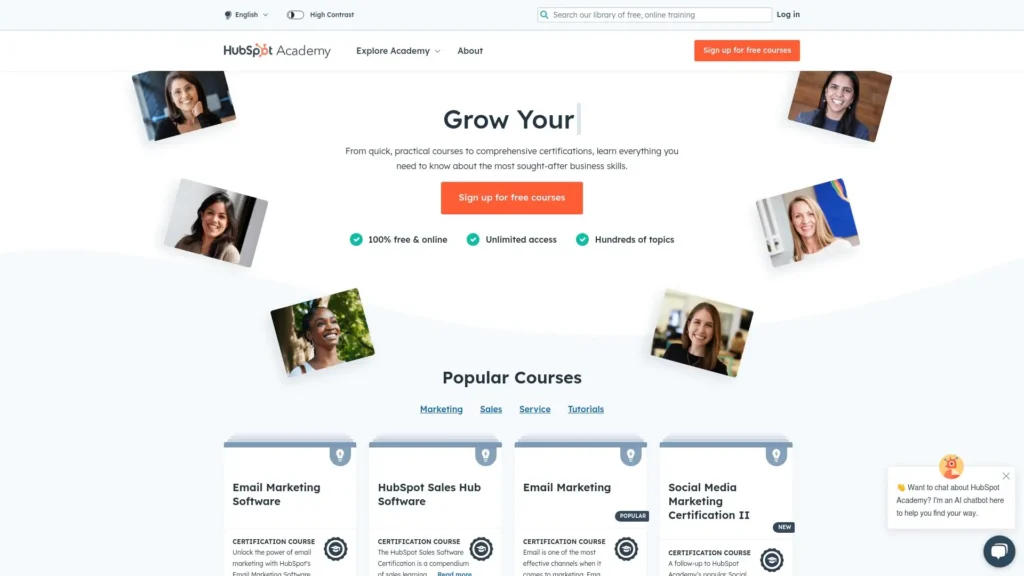 HubSpot Academy homepage.