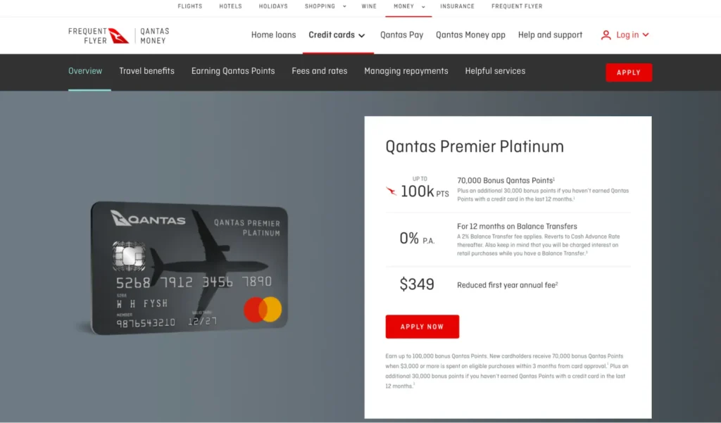 Qantas money homepage