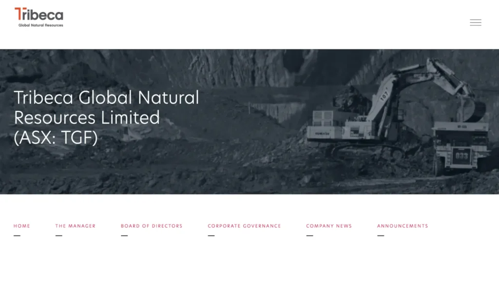  Tribeca Global Natural Resources Limited homepage.