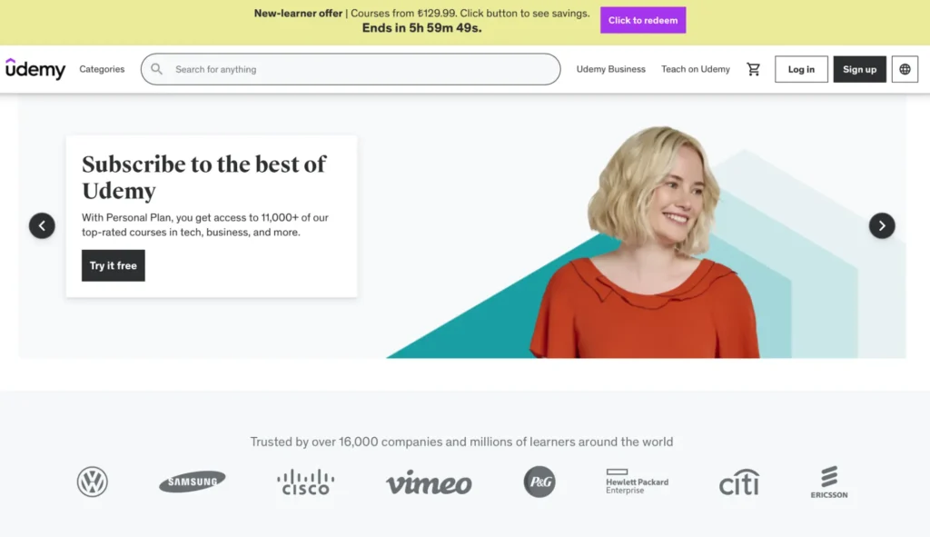 Udemy homepage.
