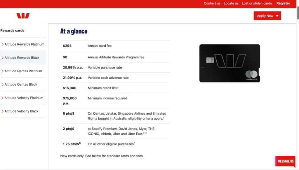 Westpac homepage.