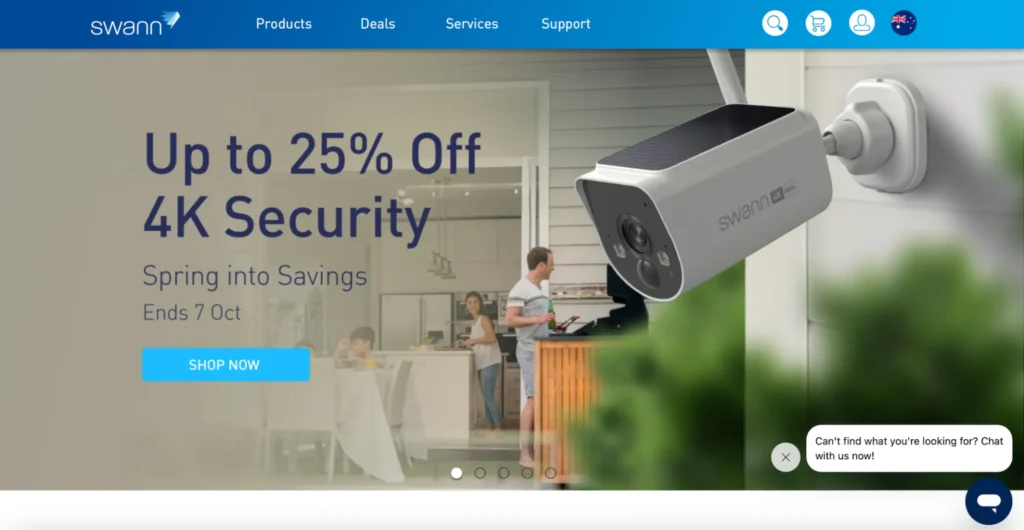 The Swann Security homepage showcases the weatherproof camera types that are offered as the top home security systems available.