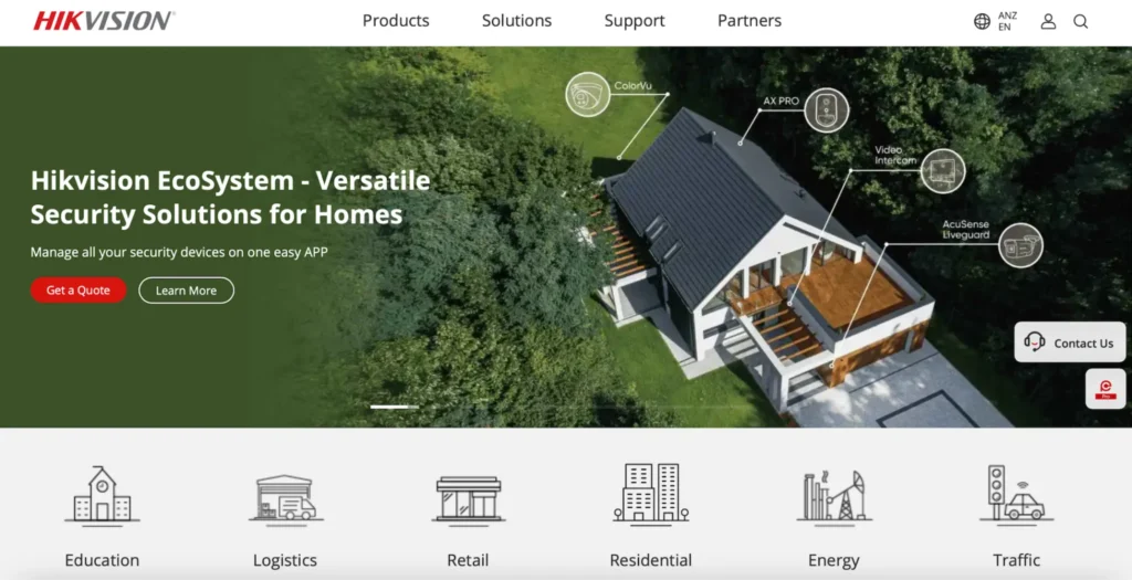 The Hikvision homepage showcases one of the best security systems in Australia.