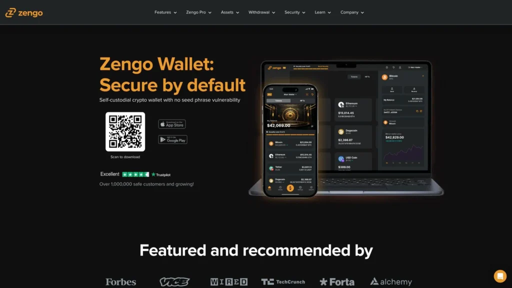 Zengo wallet homepage.