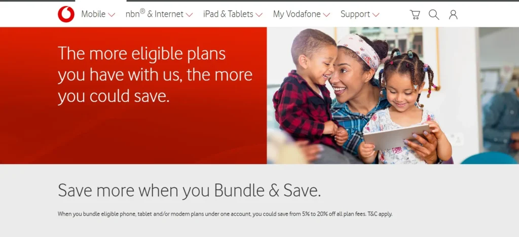 Vodafone homepage shows you how you can bundle and save.