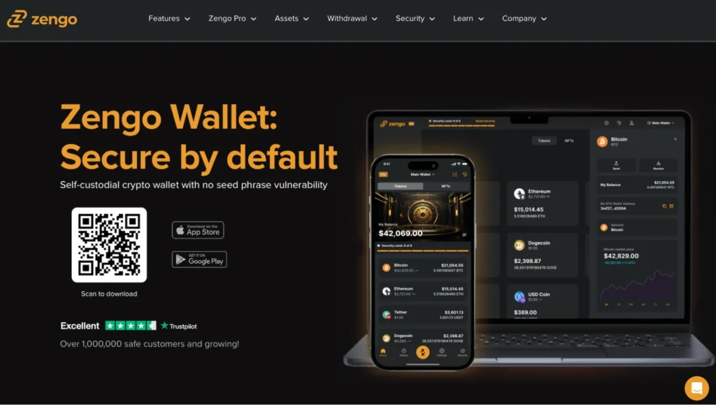 Zengo Wallet homepage showing multiple platform options.