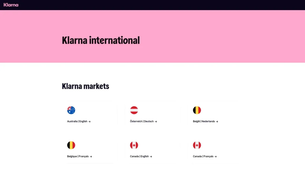 Klarna homepage.