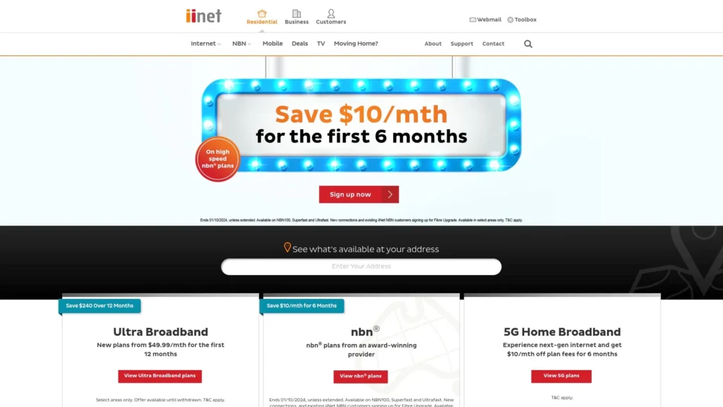 Screenshot showing available iiNet Australia internet plans.